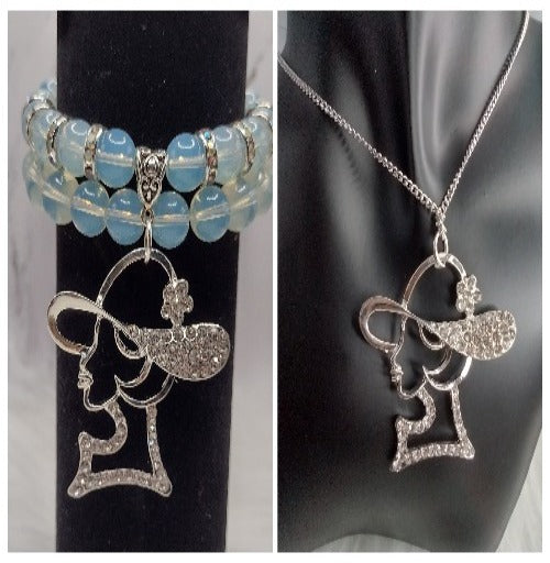 Designer Charm Necklace & Stretch Bracelet Set