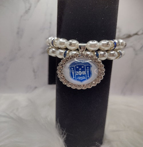 Blue Zeta Big Charm Rhinestone Stretch Bracelet