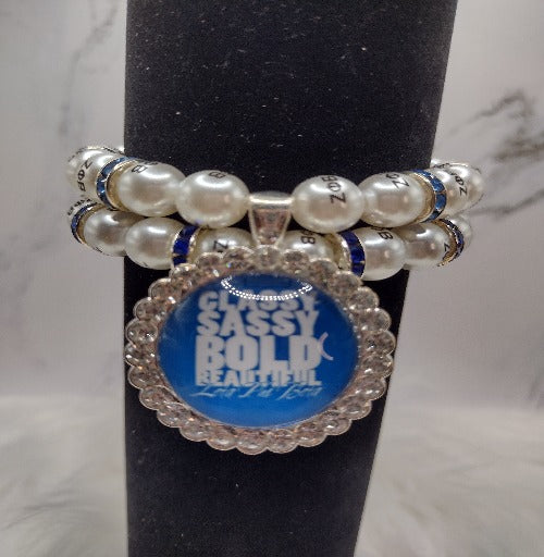 Blue Zeta Big Charm Rhinestone Stretch Bracelet