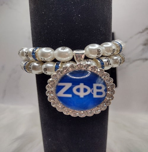 Blue Zeta Big Charm Rhinestone Stretch Bracelet