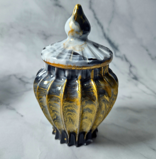 Decorative custom resin jar with lid used for storage or home decor