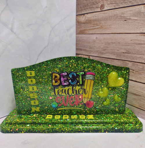 Custom desk name sign with glitter and decorative design
