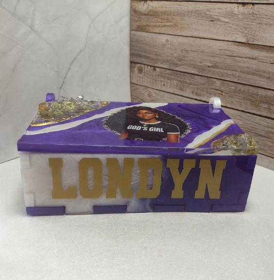 Custom resin geode box for domino storage or keepsakes