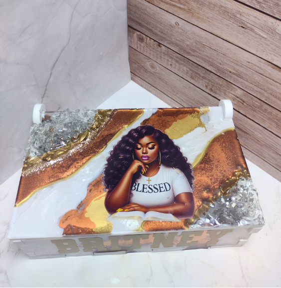 Custom resin geode box for domino storage or keepsakes