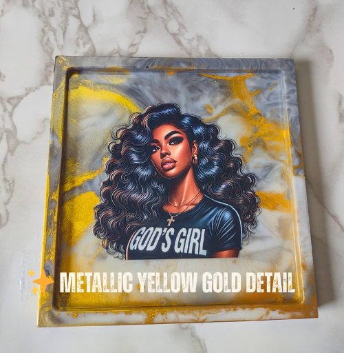 Square handmade resin coaster with custom image design