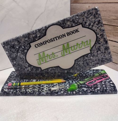 Handmade custom resin desk name plate personalized with name and glossy finish