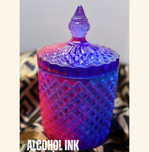 Handmade custom resin jar with lid featuring glossy textured design for decorative storage