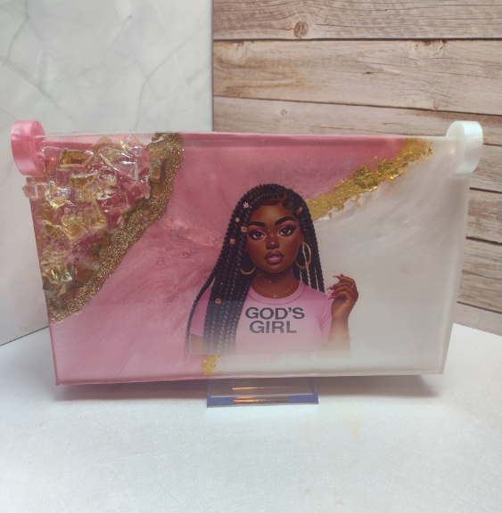 Luxury resin box with crystal details and glossy finish