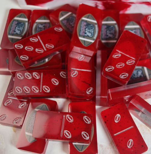 Handmade professional resin dominoes with sports team themed design